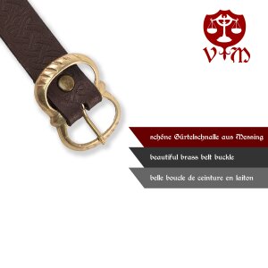 Ceinture médiévale en cuir avec des nœuds et une boucle en laiton, 160 cm, différentes couleurs