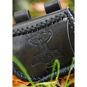 Petit sac banane noir, en cuir estampé du marteau de Thor