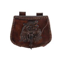 Sac banane en cuir marron avec gravure de dragon