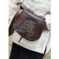 Sac banane en cuir marron avec gravure de dragon