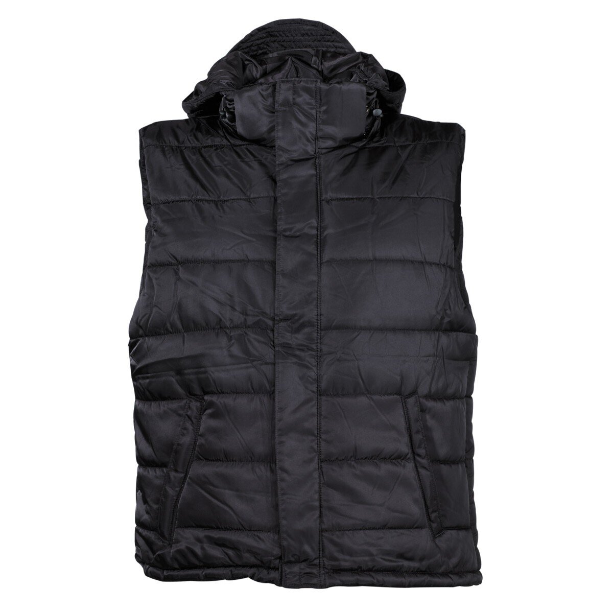 Gilet, nero, foderato, con cappuccio staccabile