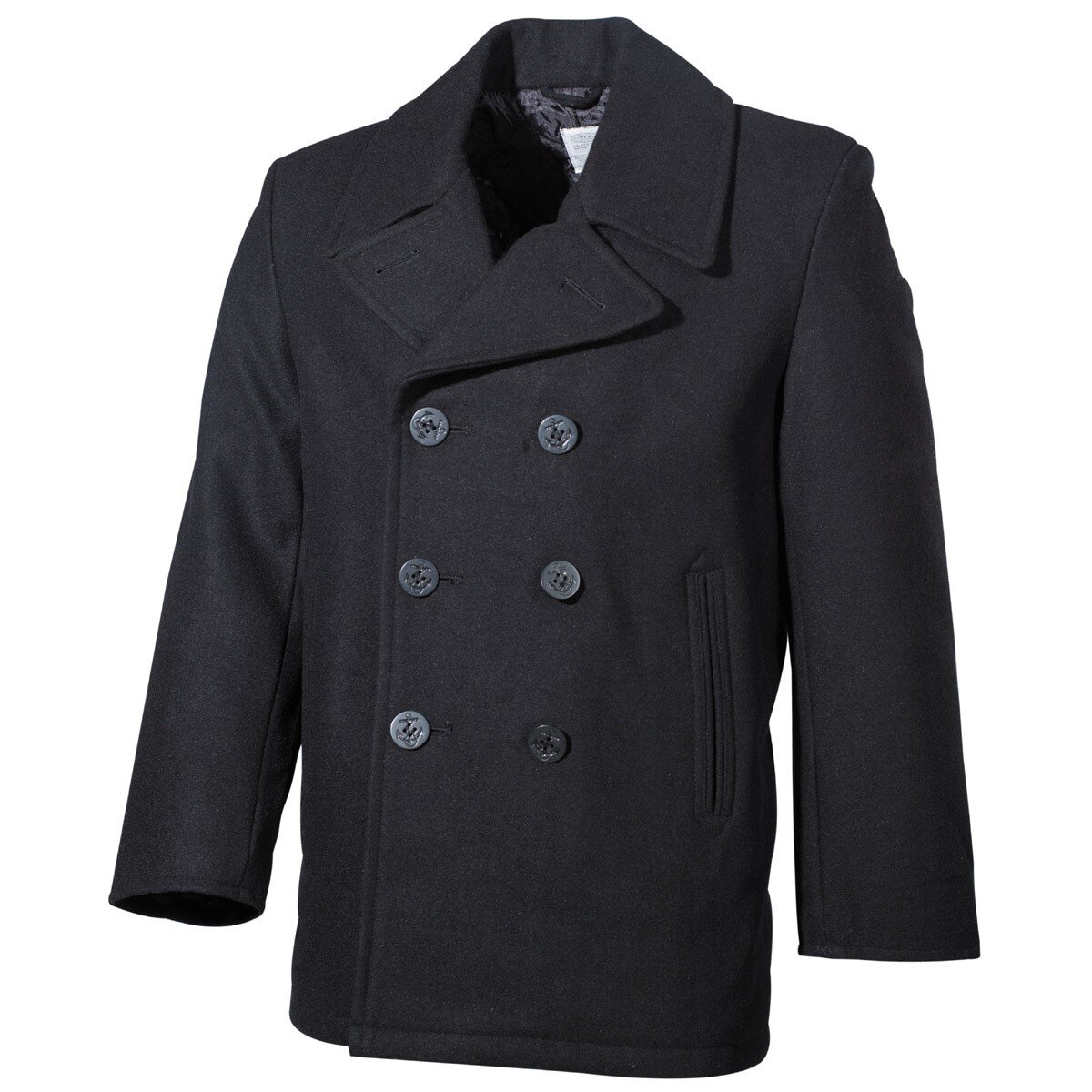 US Pea Coat, schwarz, mit schwarzen Knöpfen