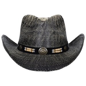 Chapeau de paille, "Texas", avec ruban pour chapeau, noir-brun
