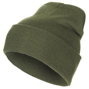 bonnet roulé, 100 % laine, tricot fin, olive