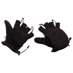 Gants en polaire, noir, avec dragonnes de retrait