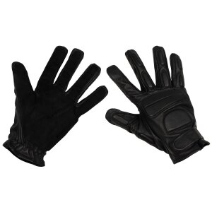 Gants en cuir, noir, avec rembourrage, garniture en daim