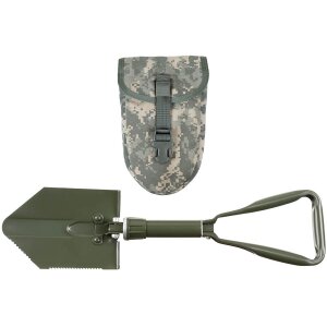 Folding Spade, 3-part, OD green, with orig. US pouch,...