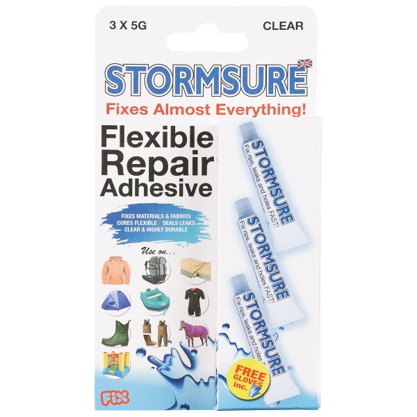 STORMSURE, colle de réparation, incolore, tubes de 3 x 5 g