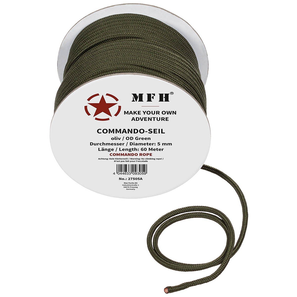 Rope, OD green, 5 mm, 60 meters