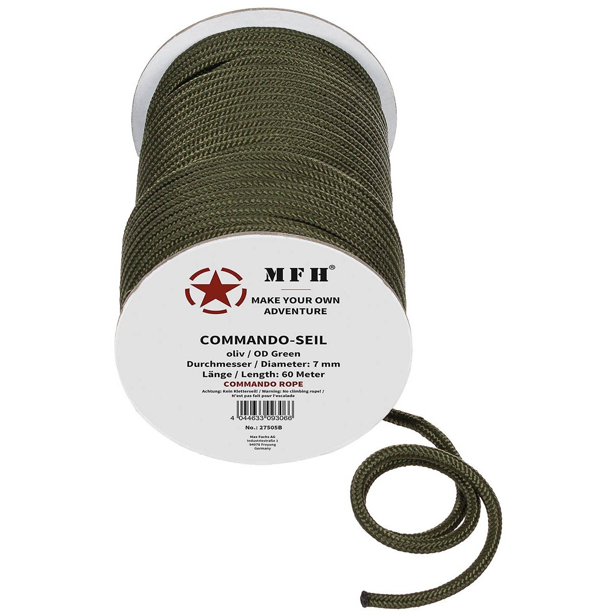 Rope, OD green, 7 mm, 60 meters