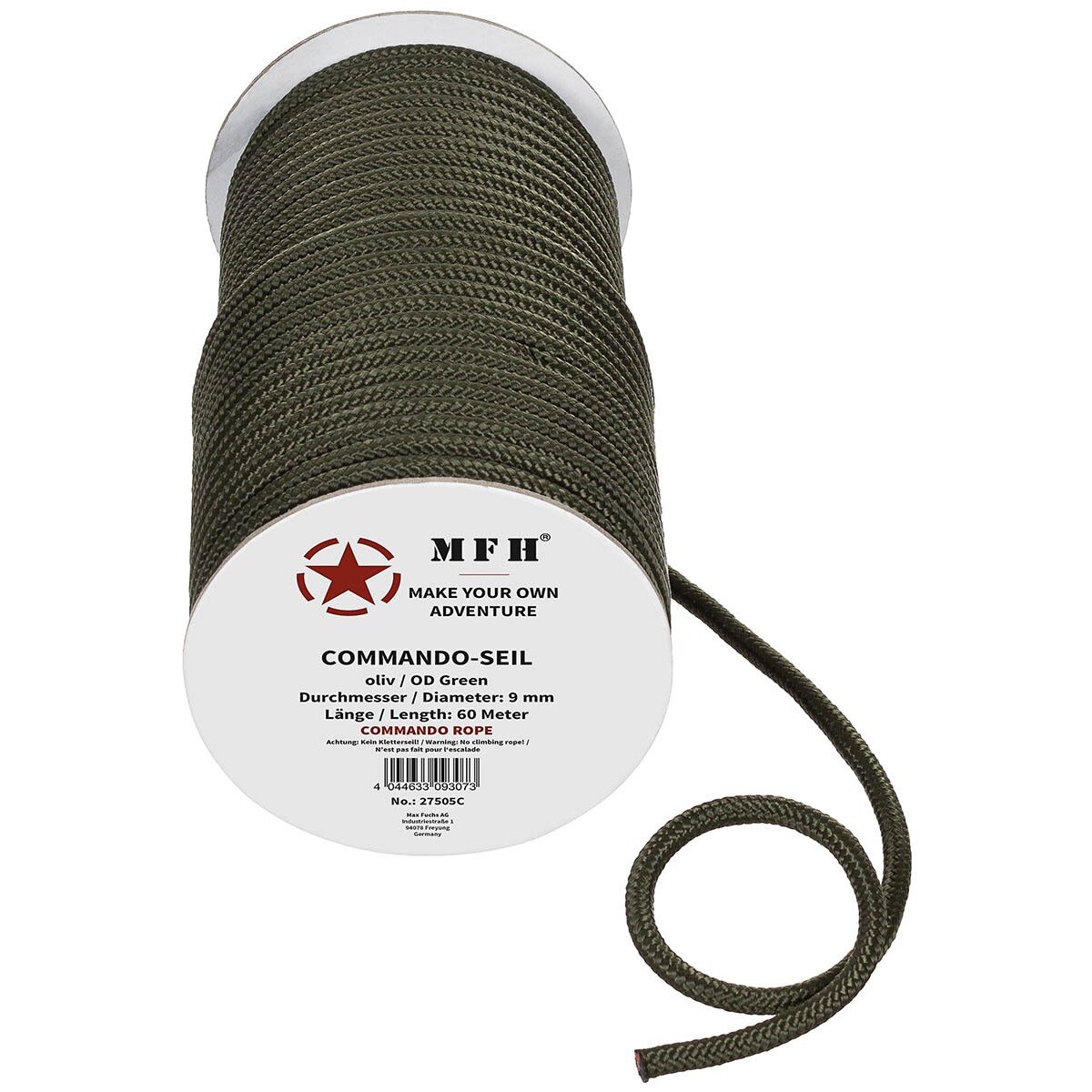 Rope, OD green, 9 mm, 60 meters