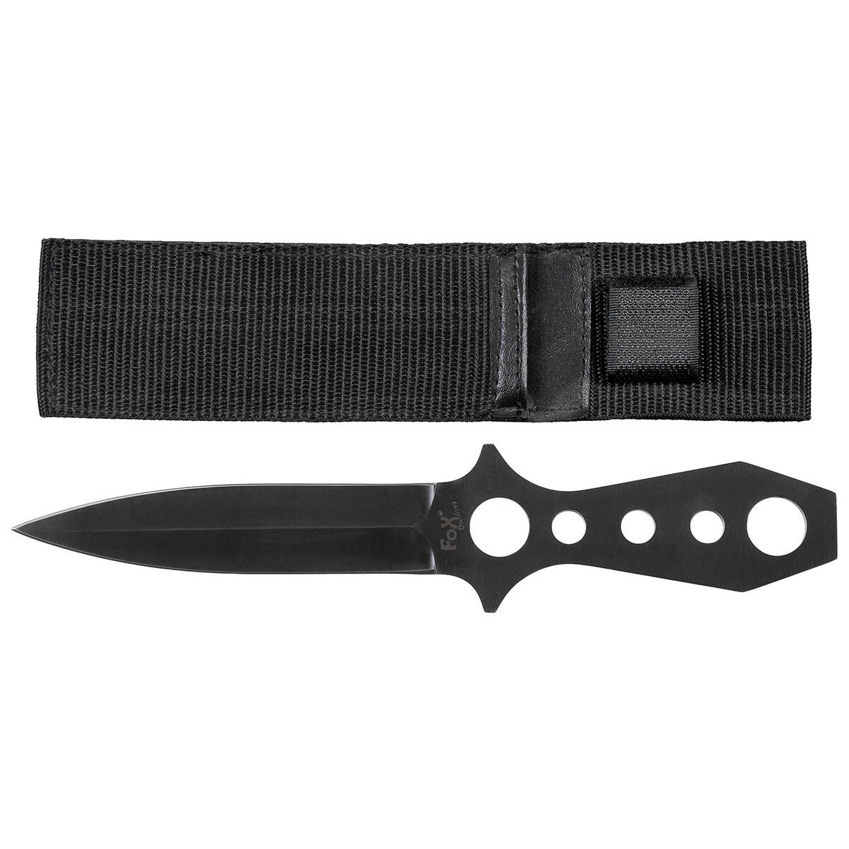 Throwing Knife, double-edged, black, sheath