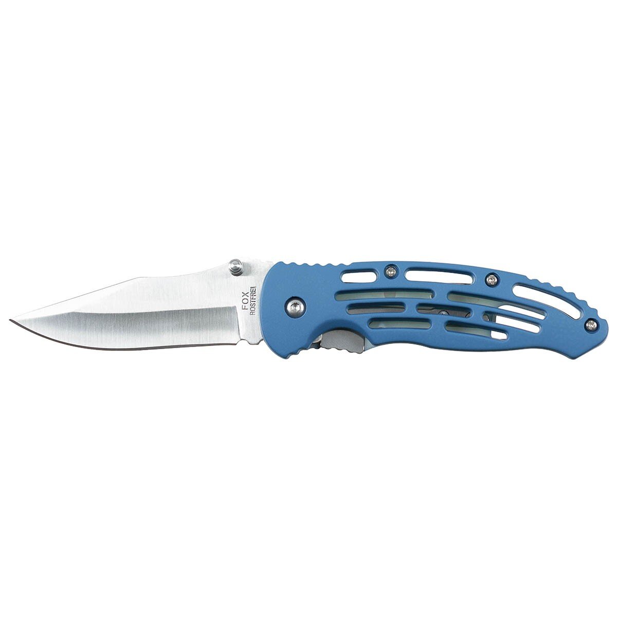 Coltello pieghevole, a una mano, blu, manico in plastica