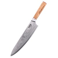 Couteau de chef, longueur de lame 24 cm, acier damassé