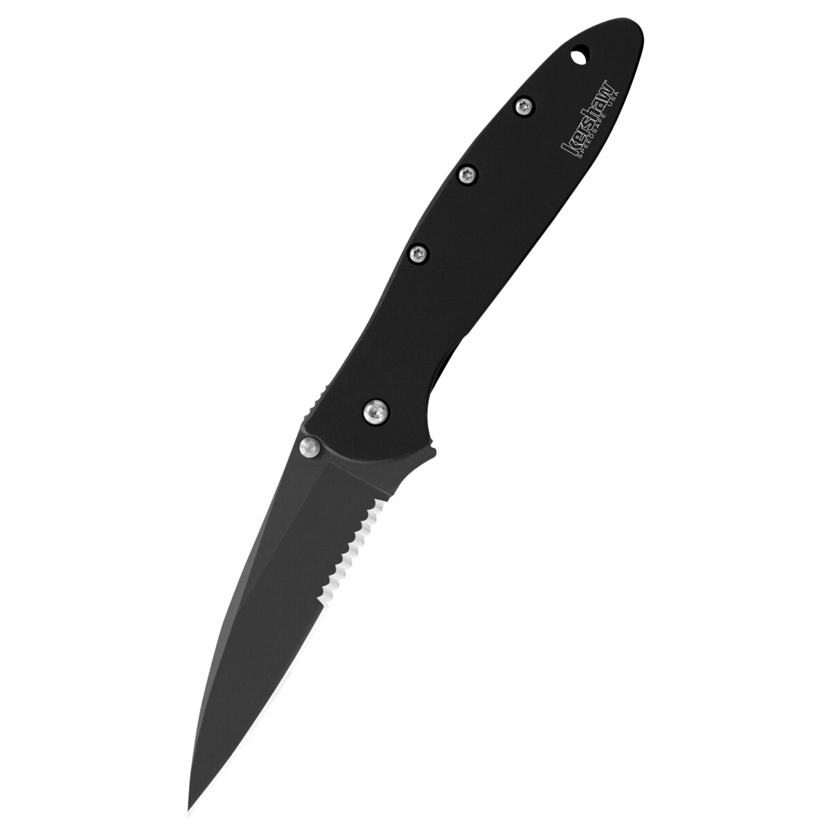 Coltello tascabile Kershaw Leek, nero, lama seghettata