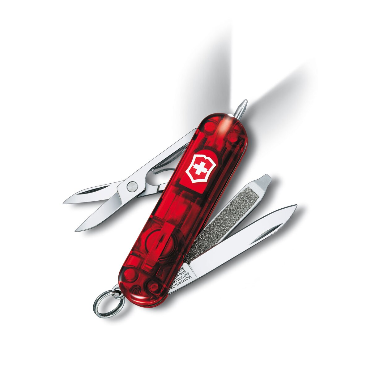 Petit outil de poche Signature Lite, rouge transp., LED