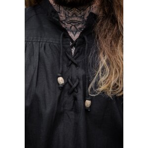 Chemise sans manches à col montant lacé "Louis" Noir