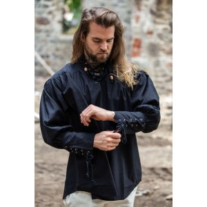 Chemise pirate "Claude" avec poignets lacés Noir