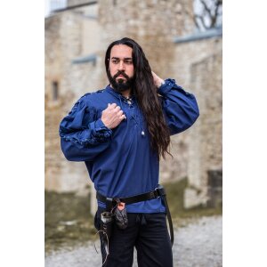 Chemise médiévale à oeillets avec laçage des manches bleu "Adrian