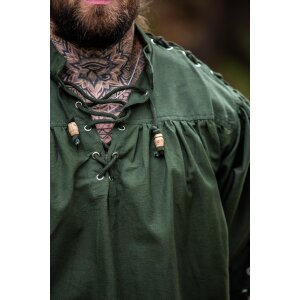 Chemise médiévale à lacets avec oeillets et laçage des manches Vert "Adrian