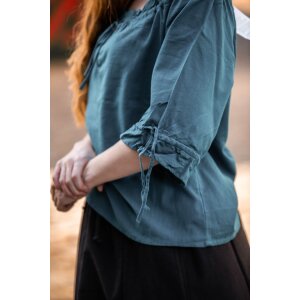 Blouse médiévale à manches courtes bleu pétrole "Vera