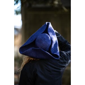 Chapeau en laine feutrée tricorne bleu "Hugo"