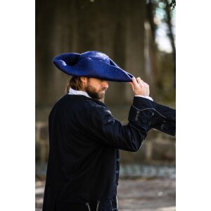 Chapeau en laine feutrée tricorne bleu "Hugo"