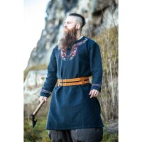 Tunique viking noir-rouge "Snorri" avec broderie à la main style Urnes