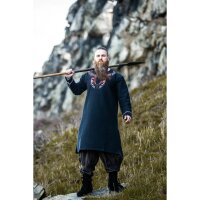 Tunique viking noir-rouge "Snorri" avec broderie à la main style Urnes
