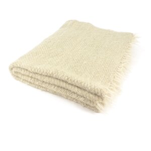 Couverture en laine tiss&eacute;e main blanc laine...