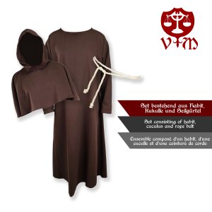 Habit de moine brun "Alanus" - ensemble habit, cuculle et ceinture de corde