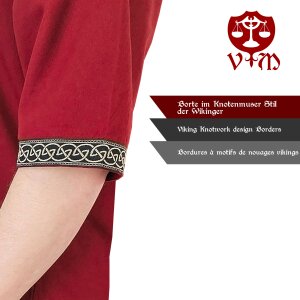 Tunique viking classique rouge "Arvid" avec motifs de nœuds, manches courtes