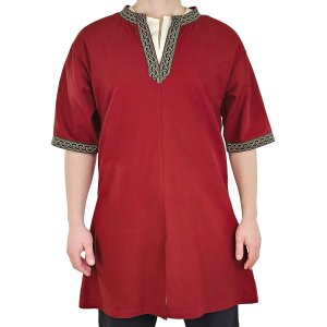 Tunique viking classique rouge "Arvid" avec motifs de nœuds, manches courtes