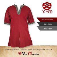 Tunique viking classique rouge "Arvid" avec motifs de nœuds, manches courtes