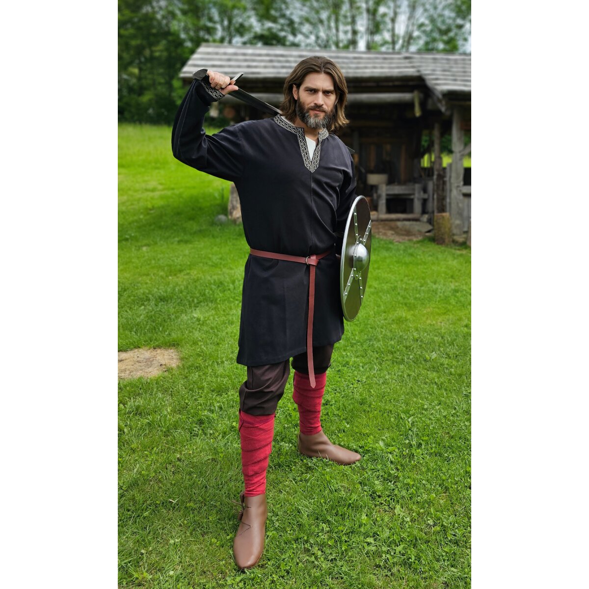 Classic Viking tunic black with knot pattern...