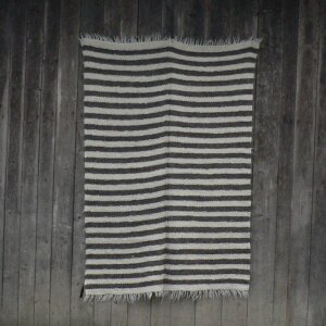 Couverture en laine tissée main blanc laine/gris...