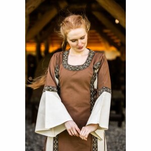 Robe médiévale en coton tabac/nature "Angie