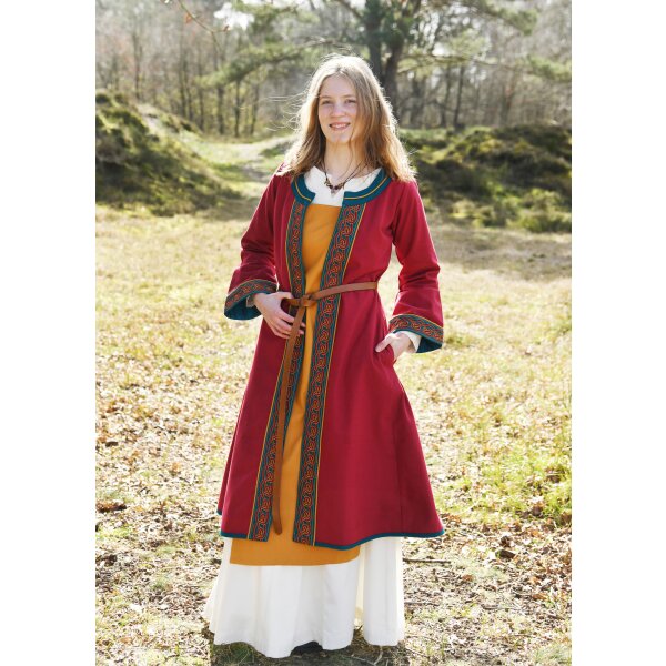 Manteau viking brodé, vin-rouge/pétrole "Ella"