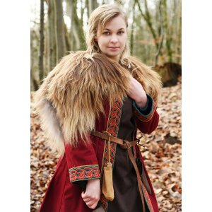 Manteau viking brodé, vin-rouge/pétrole "Ella"
