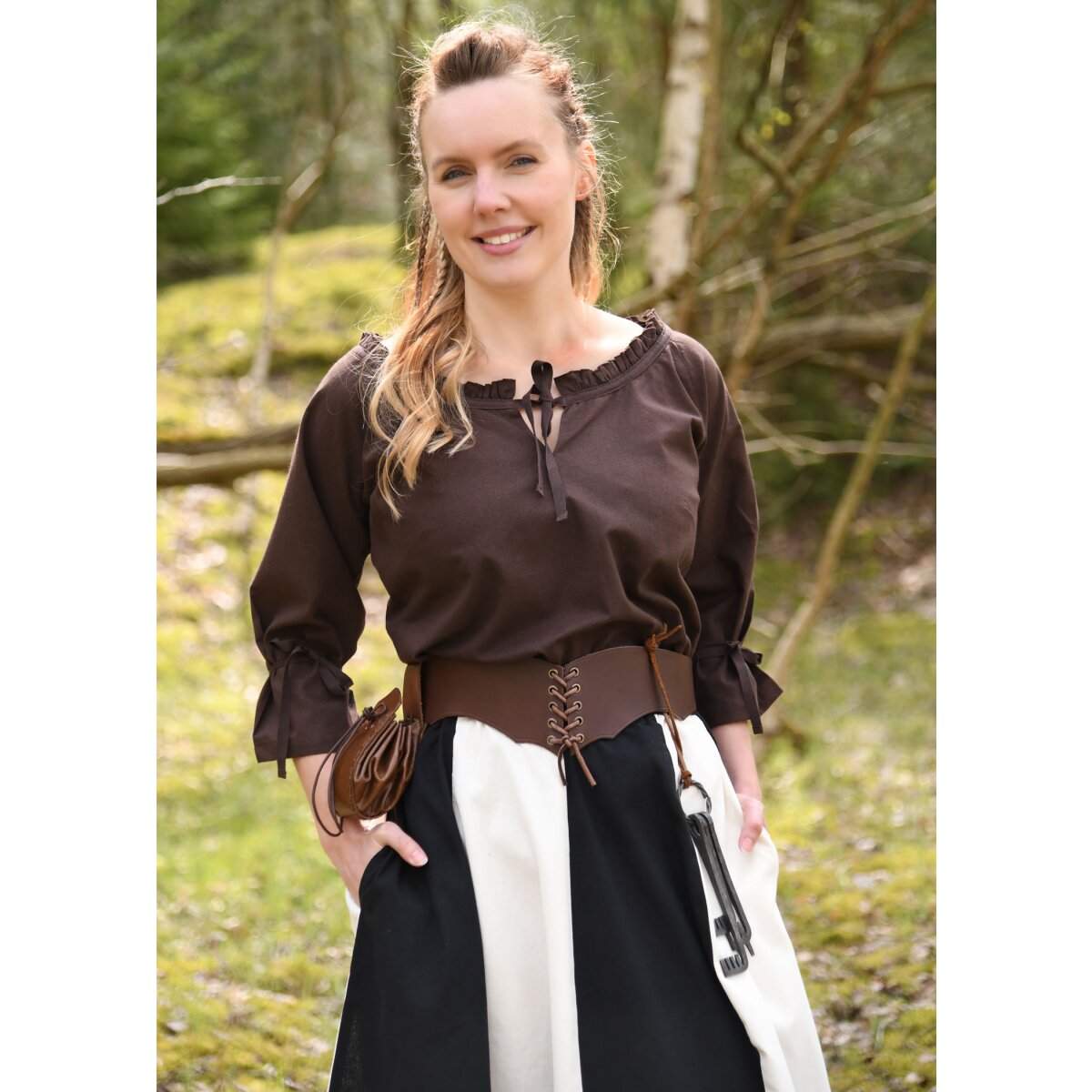 Medieval blouse with 3/4 sleeves, brown "Birga"