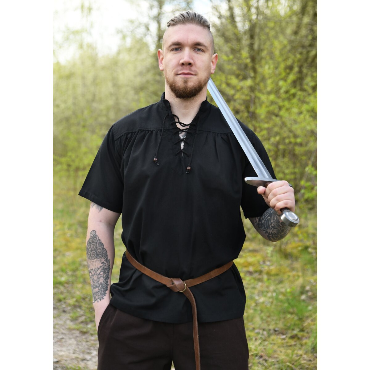 Medieval shirt, short-sleeved, black