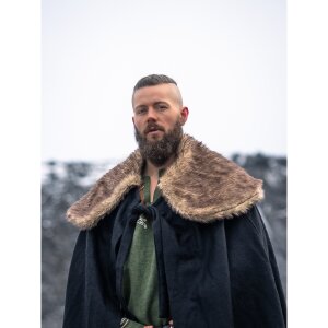 Cape viking avec fausse fourrure noire "Janne"