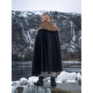 Cape viking avec fausse fourrure noire "Janne"