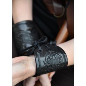 Protège-bras en cuir avec motif de dragon en relief, style Jelling, noir
