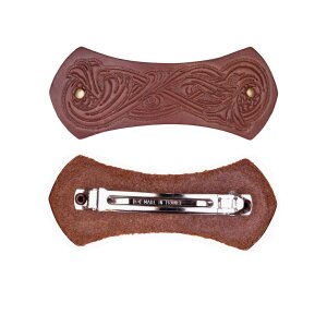 Barrette en cuir en forme de barre avec motif médiéval et clip en métal