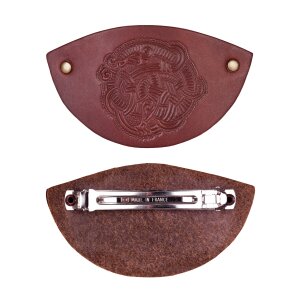 Petite barrette en cuir avec motif viking et clip en métal