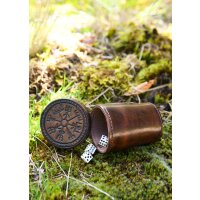 Gobelet à dés en cuir avec couvercle, embossage Vegvisir, marron