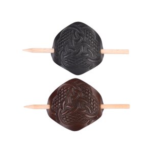 La petite barrette en cuir avec motif de nœuds & tige en bois