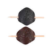 La petite barrette en cuir avec motif de nœuds & tige en bois