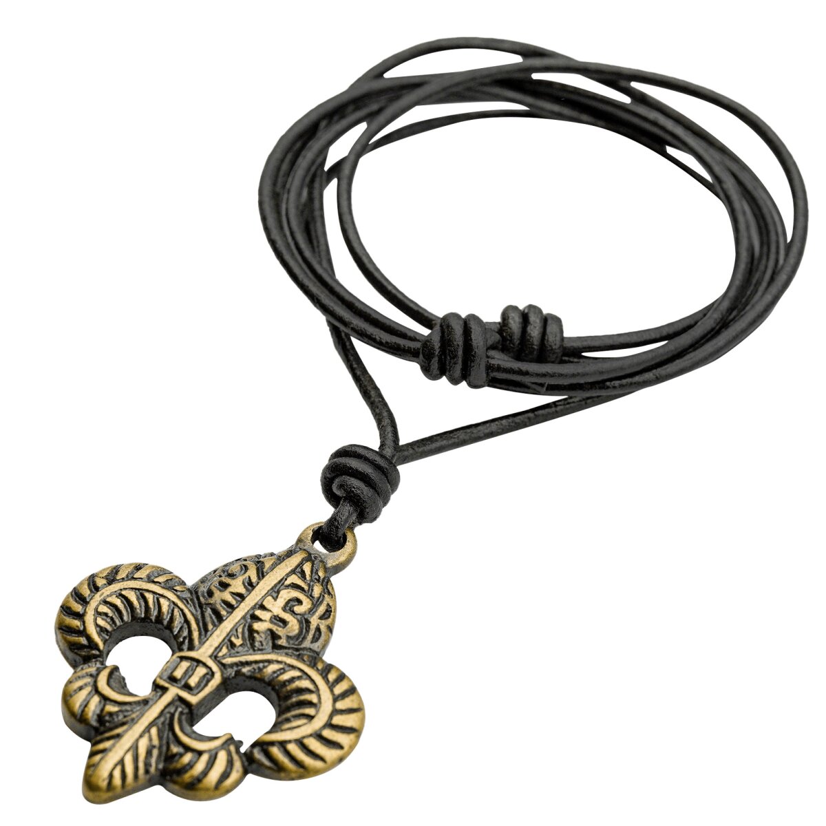 Pendentif Fleur De Lis avec cordon de cuir ajustable...